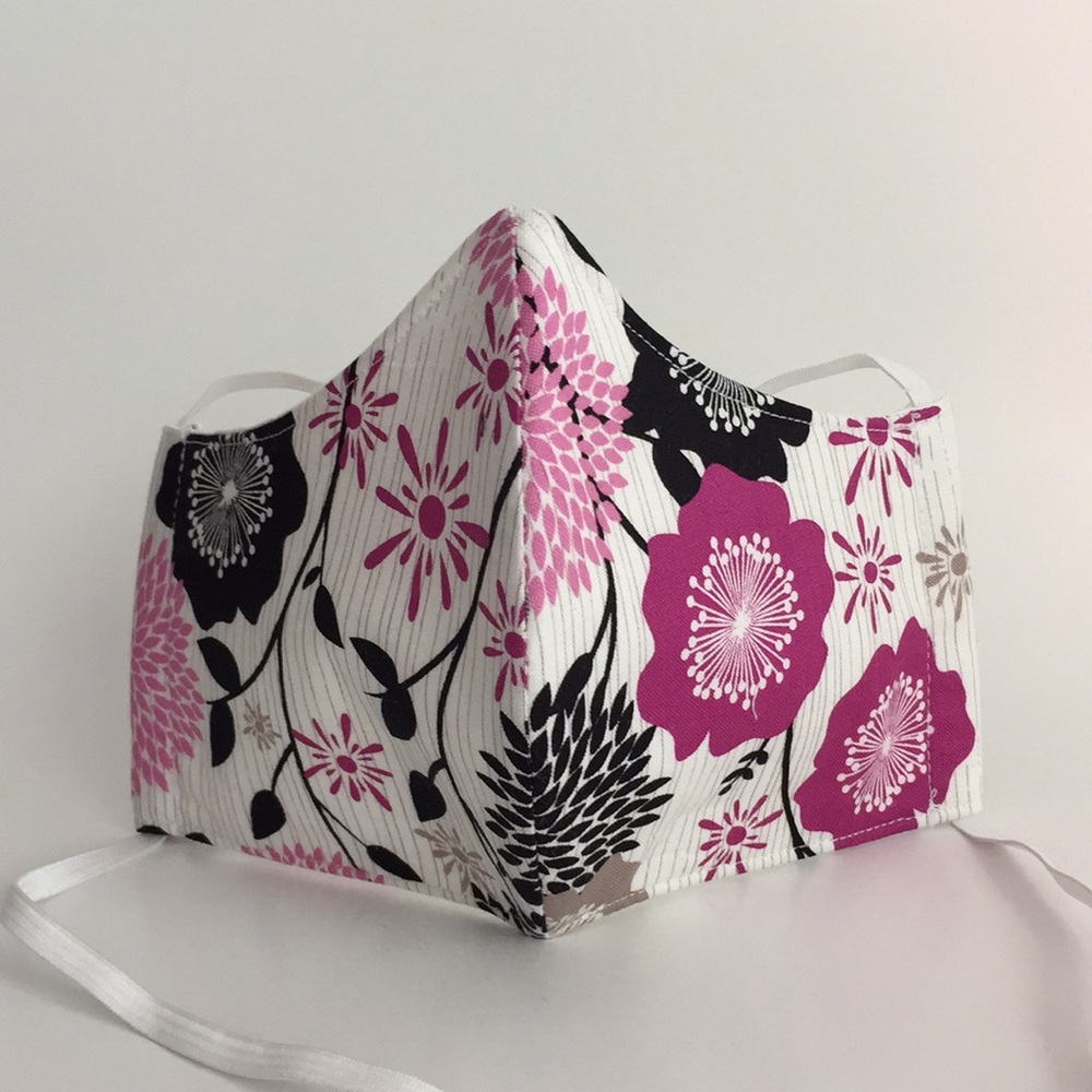 Black Magenta Floral Handmade Fabric Face Mask